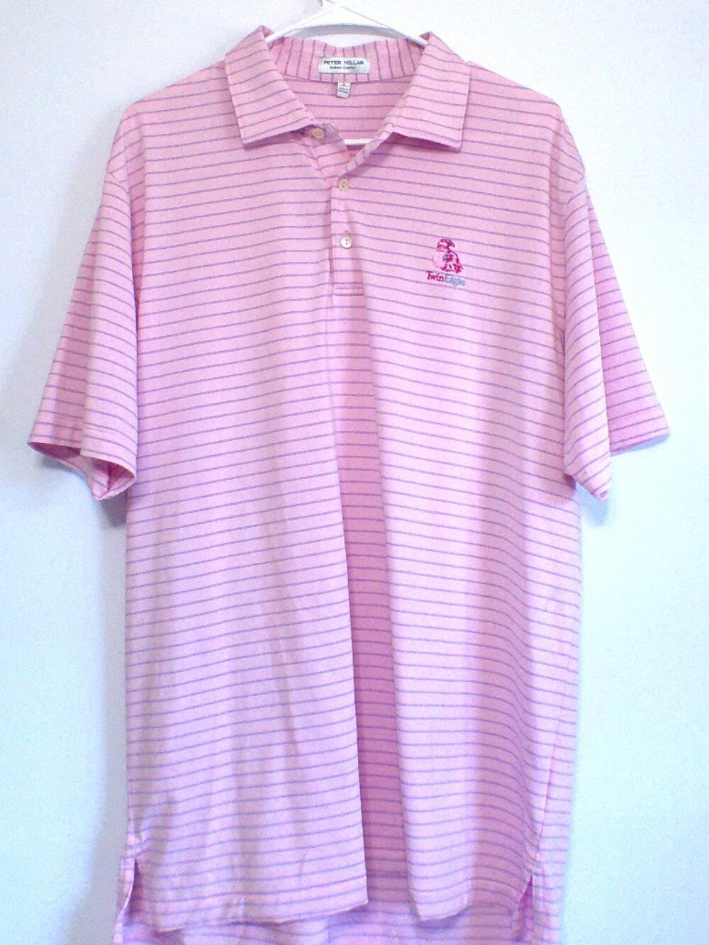 Peter Millar Summer Comfort Polo Shirt Men’s Large Pink Striped TwinEagles Golf